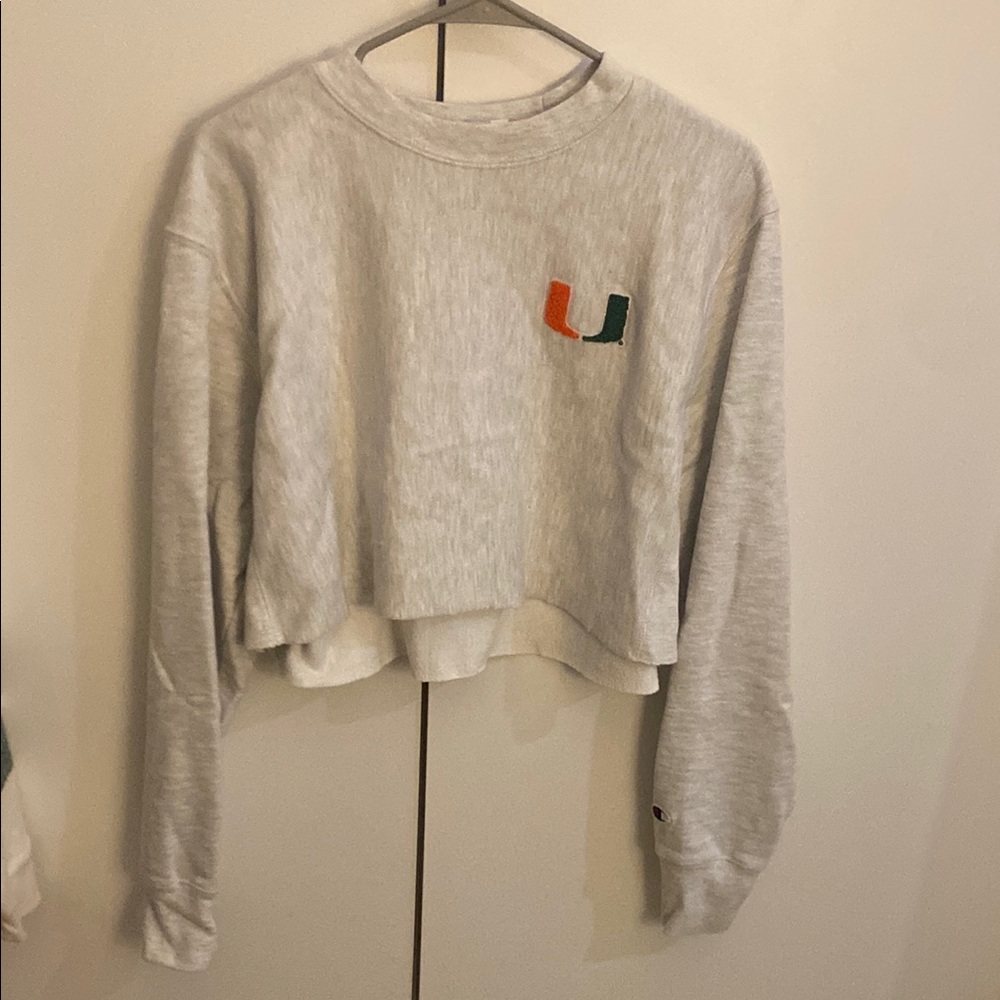 University of Miami Champion Gray Cropped Sweatshirt